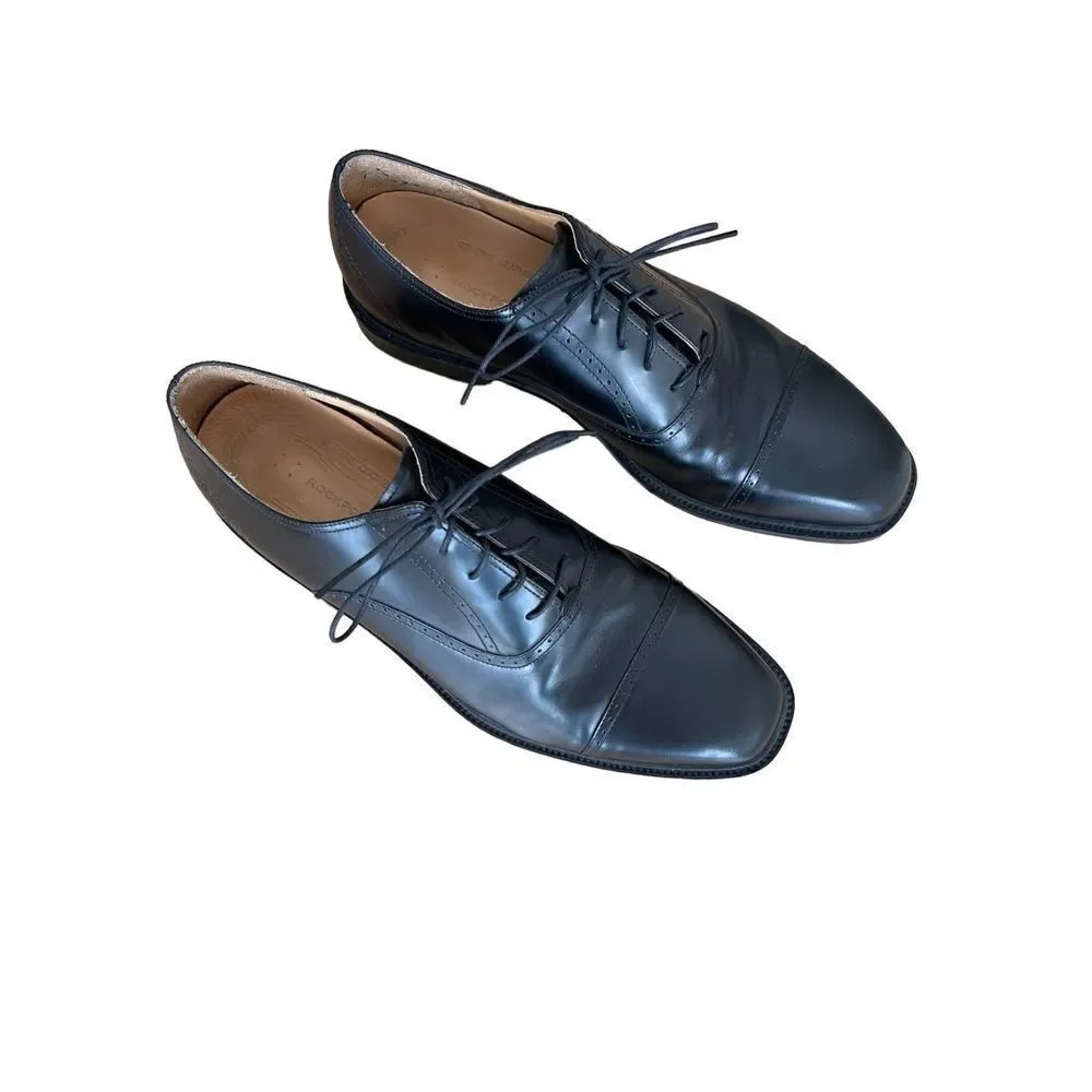 Rockport Mens Black Lace Up Square Toe Leather Comfort Oxford Shoes Size 11.5